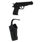 Semi-automatic pistol inspired by the Beretta 92 or M9 with holster