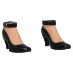 Black high-heeled shoes with ankle strap buckle