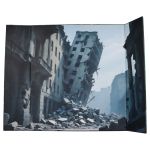 Fond illustré pour diorama bâtiment en ruine