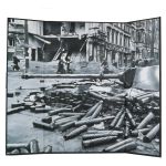 Illustrated ruined city 1945 diorama backdrop