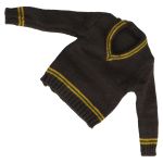 Pull Poufsouffle gris foncé à col V avec liserés jaunes