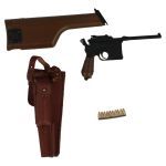 Mauser C96 pistol leather holster and 7.92 mm Mauser metal cartridges