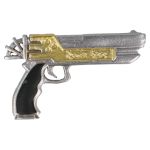 Engraved pistol, silver and gold finish, Yuna Final Fantasy X-2 style